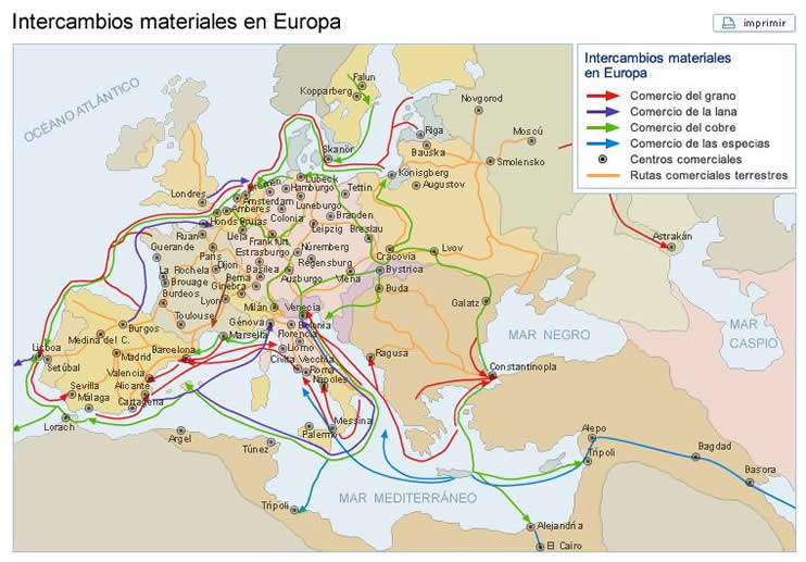 mapa de les rutes comercials a http://blogs.ua.es/rutascomercialesmodernas/files/2011/01/Intercambio-de-materiales-en-Europa.jpg mapa